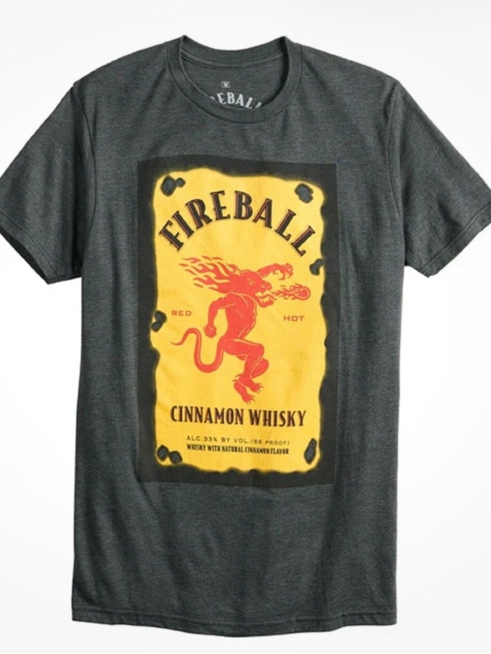 Ripple Junction Charcoal Tee with Yellow Panel & Red Fireball Graphic